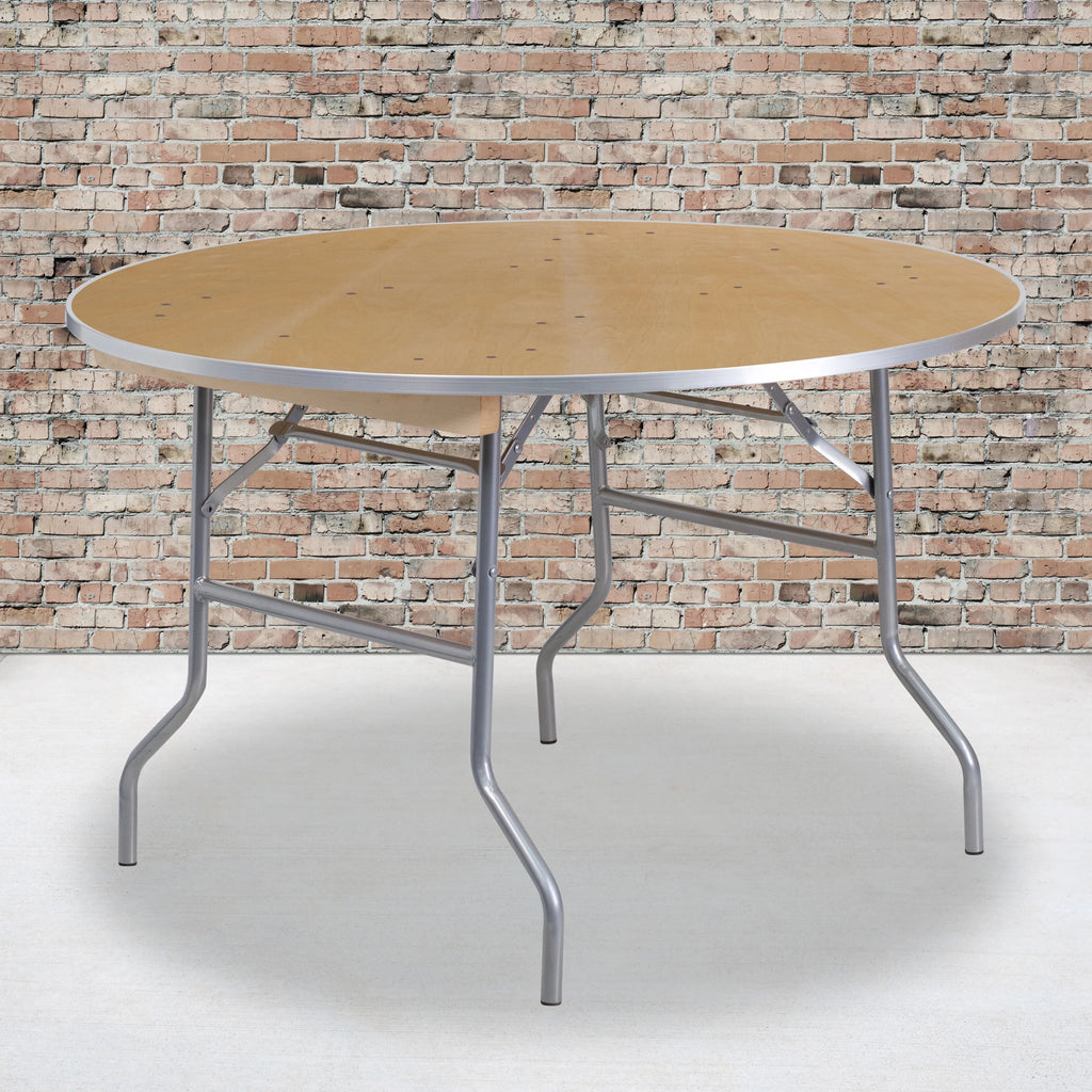 4-Foot Round Heavy Duty Birchwood Folding Banquet Table Y65661