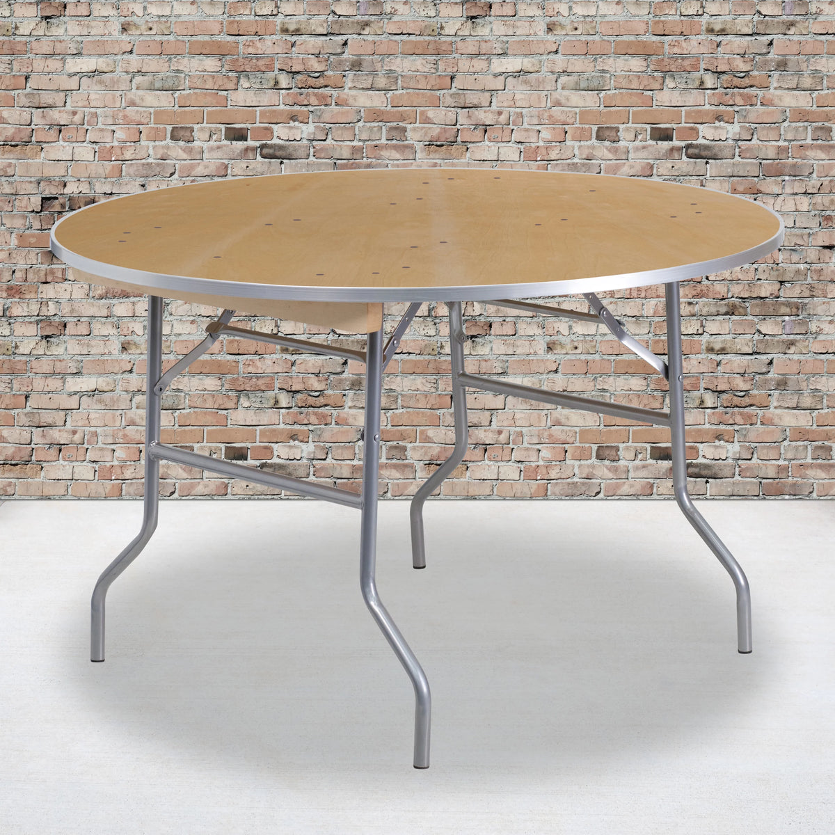 4-Foot Round Heavy Duty Birchwood Folding Banquet Table Y65661