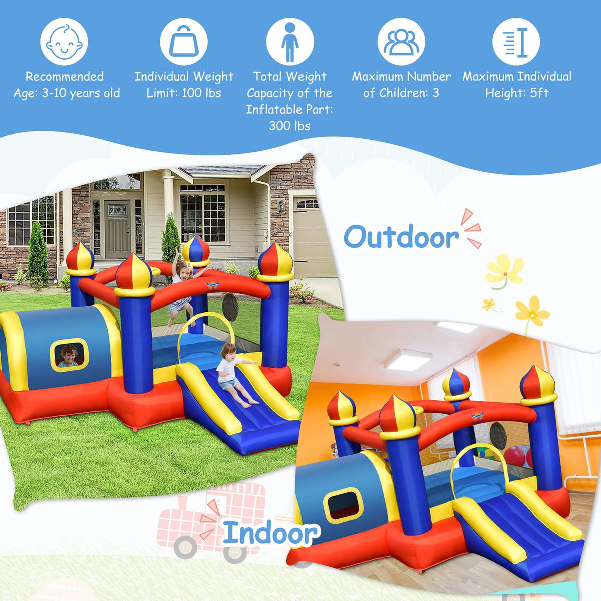 Inflatable Bounce House with Slide & Blower O3871