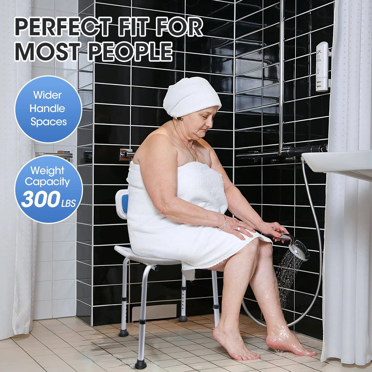 Bath and Shower Chair with Back and Padded Armrests, Height Adjustable Q10217