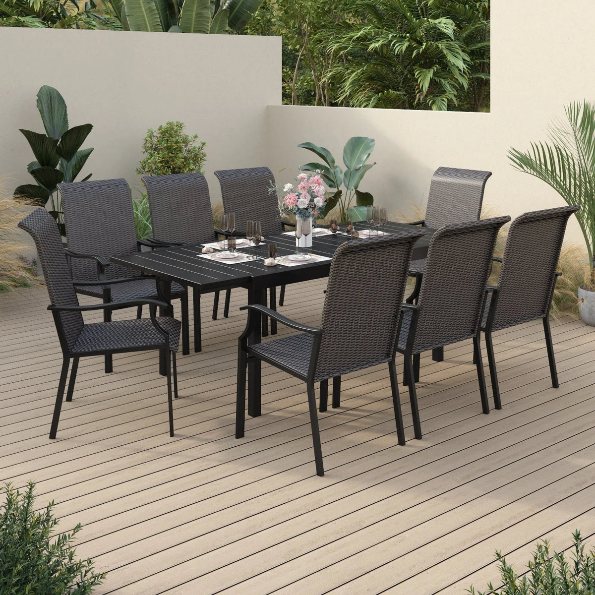 9 Pieces Wicker Rattan Outdoor Patio Dining Set N7796