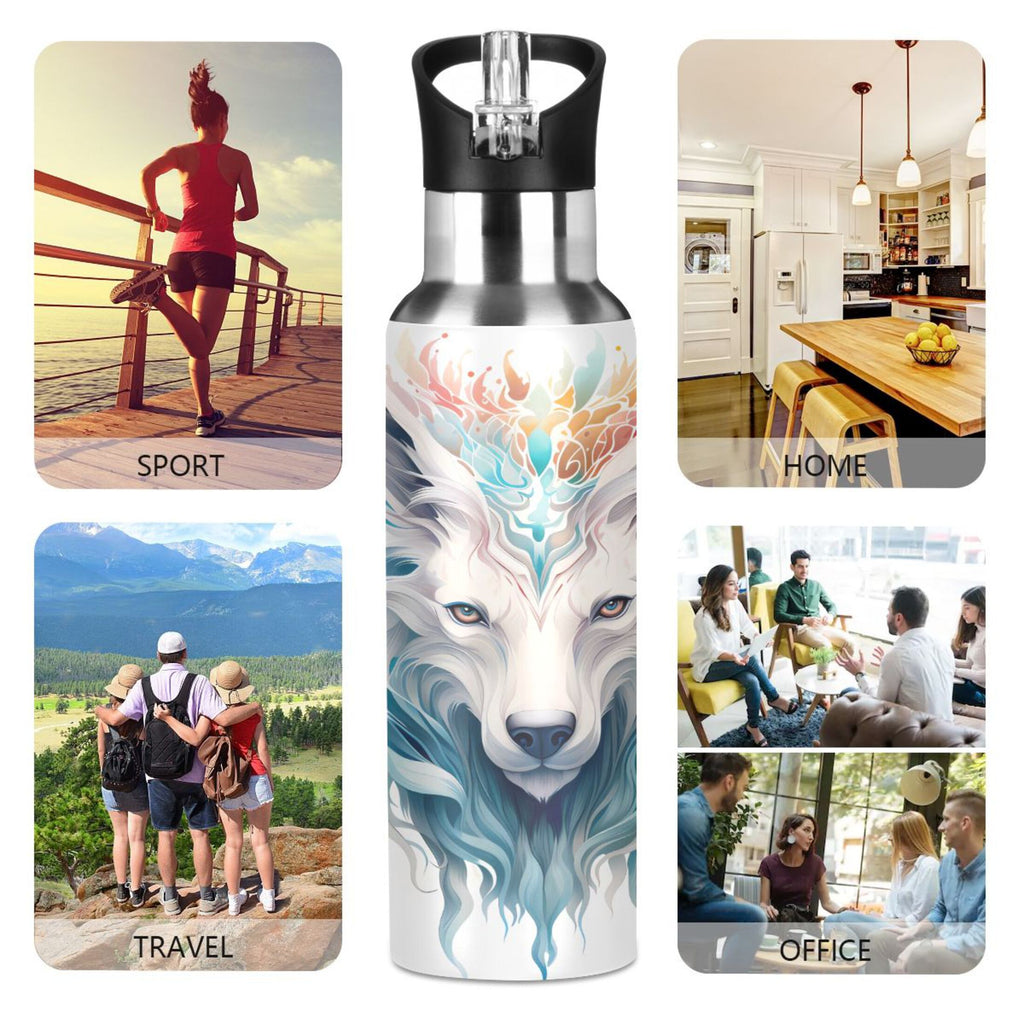 Blue Stainless Steel Insulated Water Bottle with Straw Lid E7308