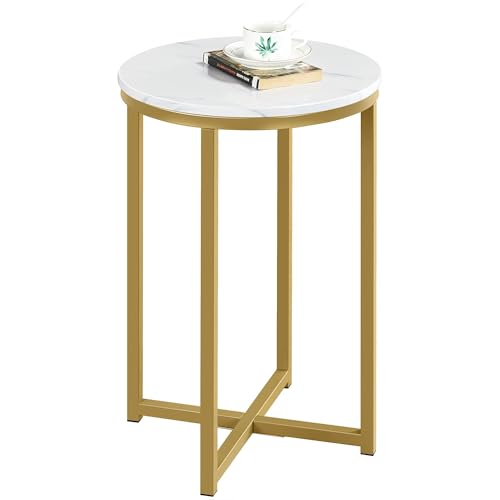 Black 16in Faux Marble Side Table with Metal Legs D57395