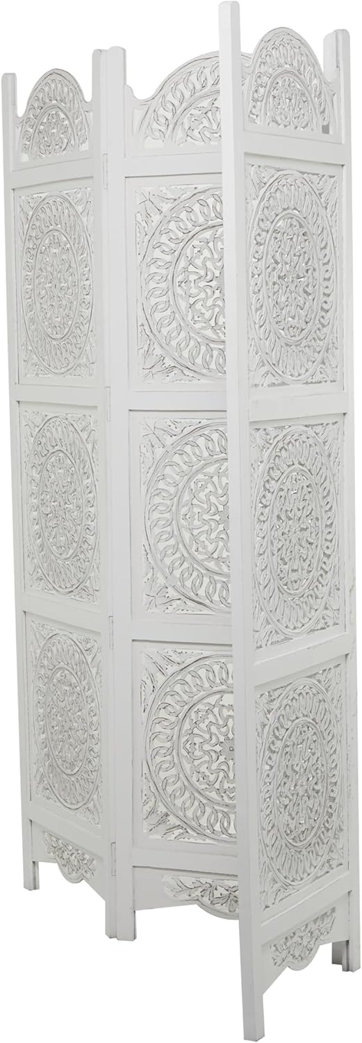 White 3 Panel Wood Room Divider Screen K117534