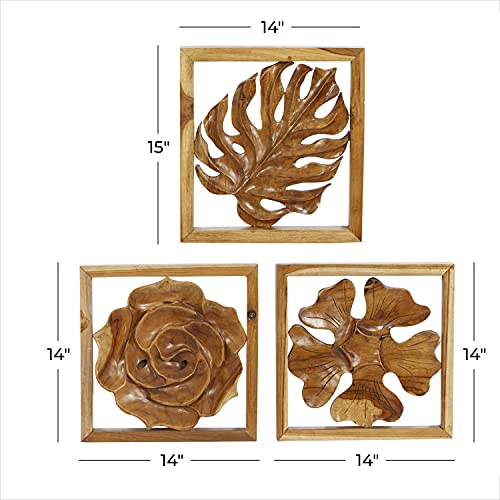 Set of 6 Brown Teak Wood Wall Sculpture E16314
