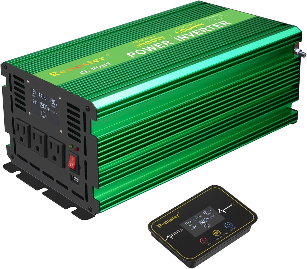 12V to 120V Modified Sine Wave Power Inverter with LCD Display 3000W Y7646