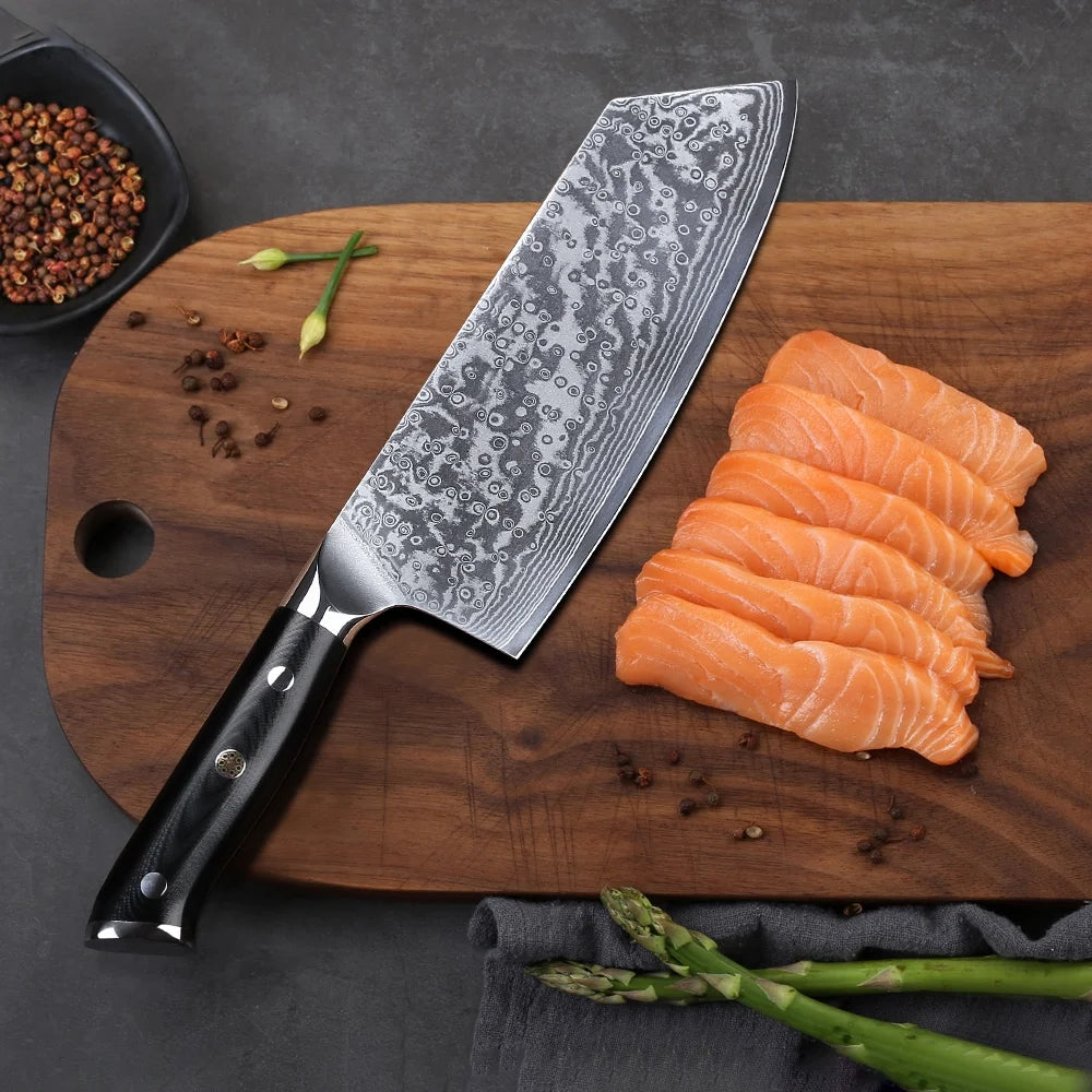 6Pcs Japanese VG10 Damascus Steel Kitchen Knife Set with Block Q2937