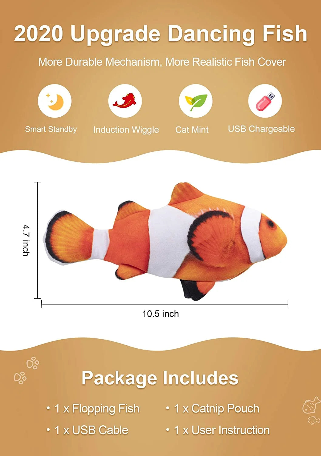 Electric Flopping Fish 10.5" Plush Cat Toy H864558
