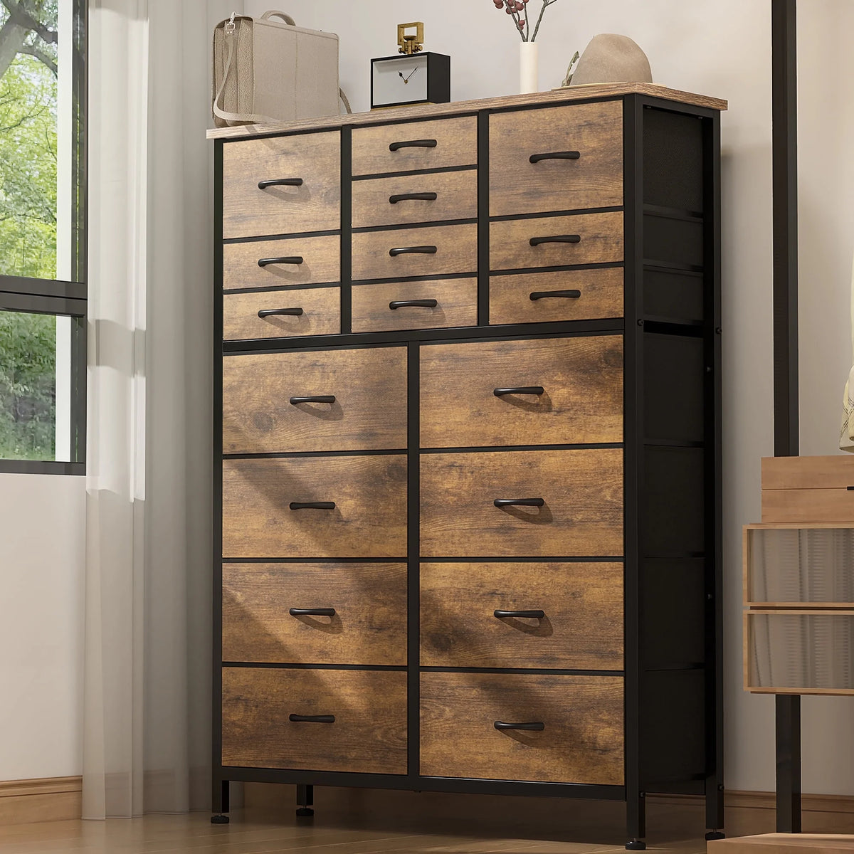 Rustic Brown 18 Drawer Fabric Dresser P641812