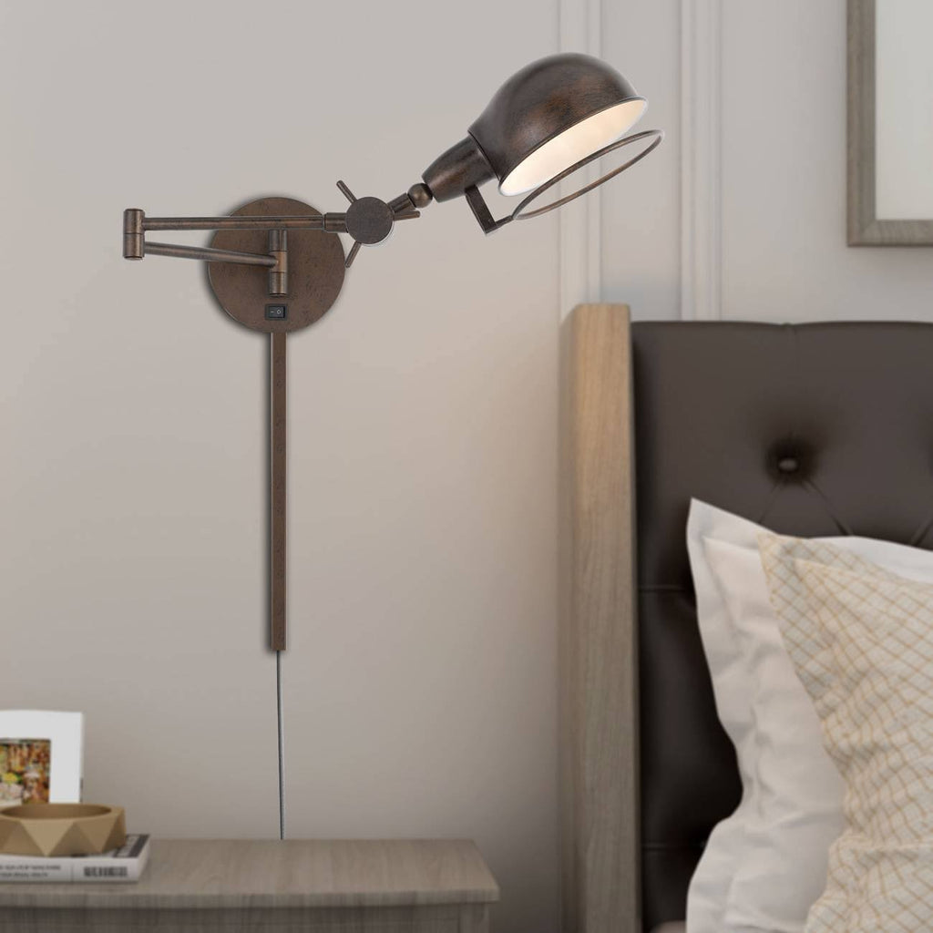 Rust Swing Arm Wall Lamp with Adjustable Shade U7343