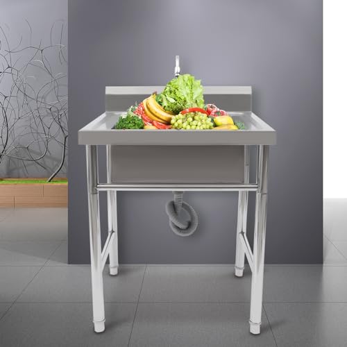 Free Standing Stainless Steel Single Bowl Utility Sink (47.2" W x 19.6" D x 31.5" H) F435