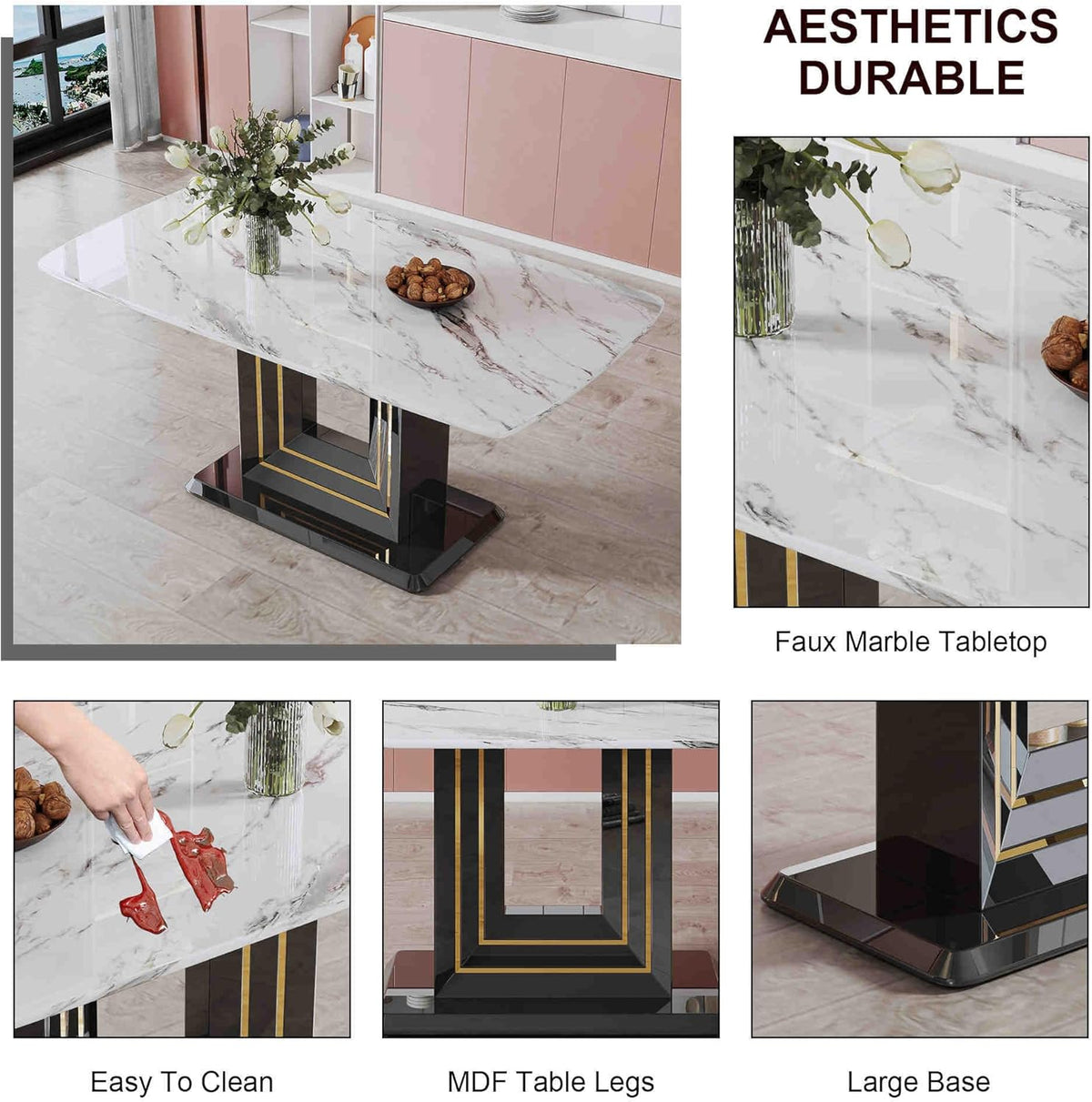 7-Piece Dining Table Set with 6 Soft Chairs A572961