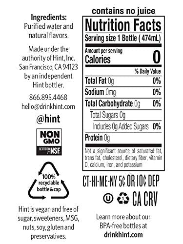Hint Water Variety Pack 24 Bottles Zero Sugar Flavors Watermelon Blackberry Blueberry Lemon Strawberry Lemon Cherry Pineapple E315483