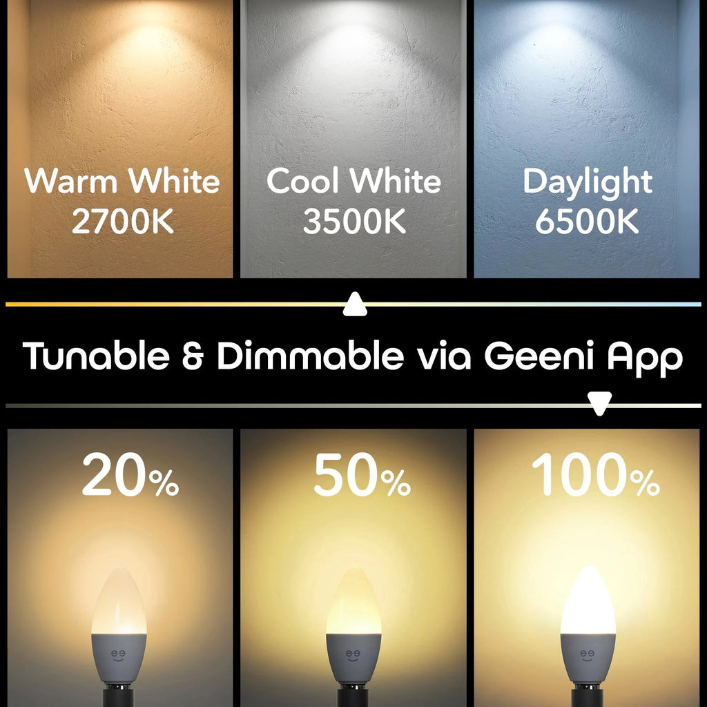 Wi-Fi LED Smart Bulb, 4W, E12 Base, Tunable and Dimmable RGB Bulb (4 Pack) R77720