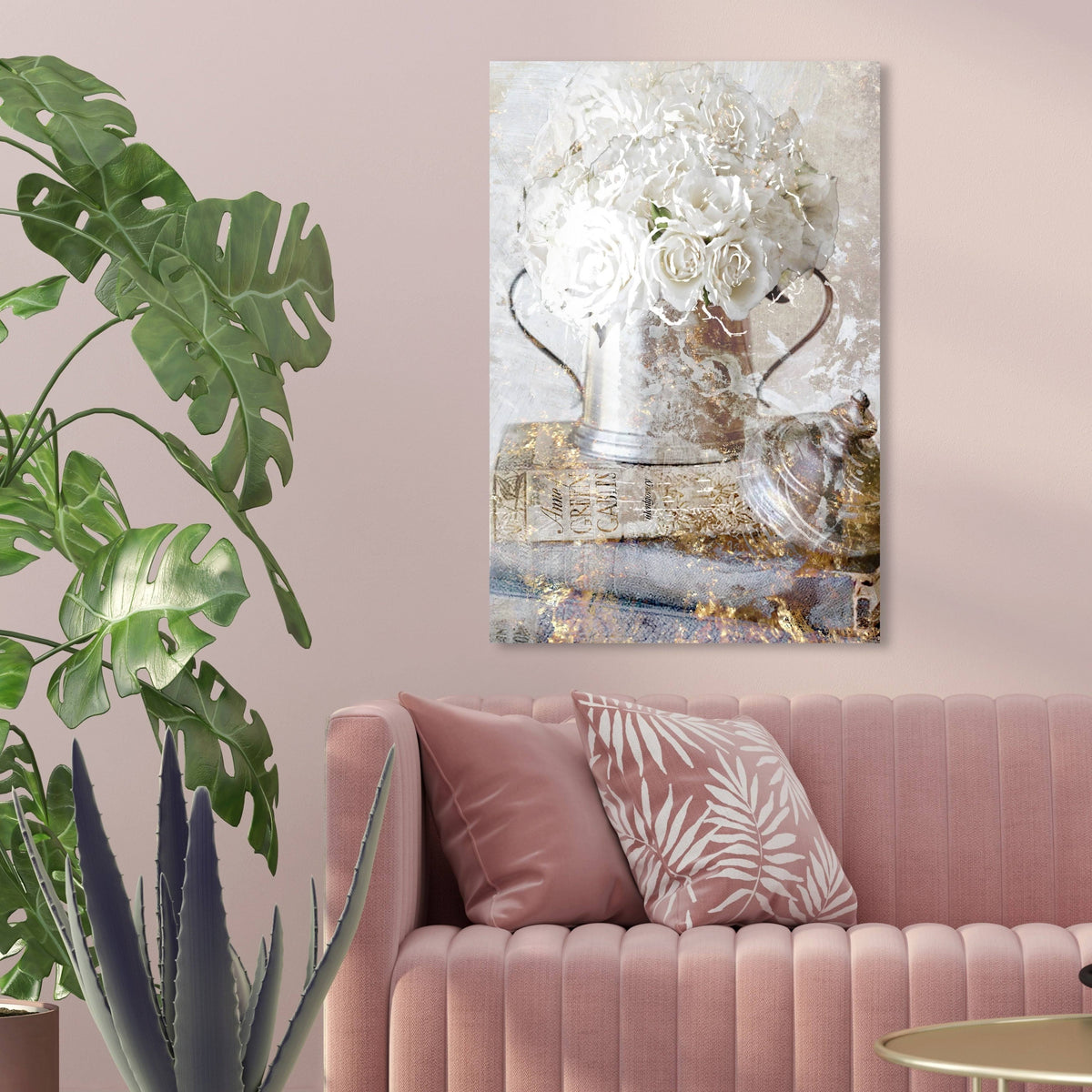 White Romantic Roses Floral Canvas A604560