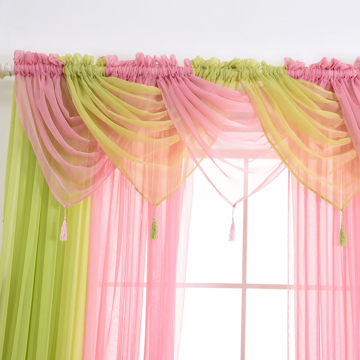 15 Color Solid Sheer Voile Curtains with Tassle P9451
