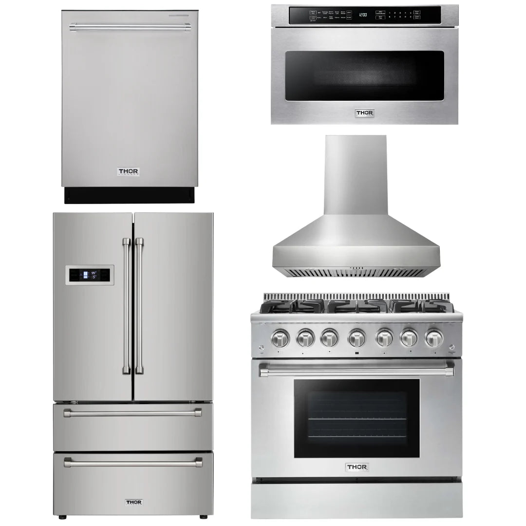 36 Gas Range, Range Hood, Microwave, Refrigerator, Dishwasher B34186