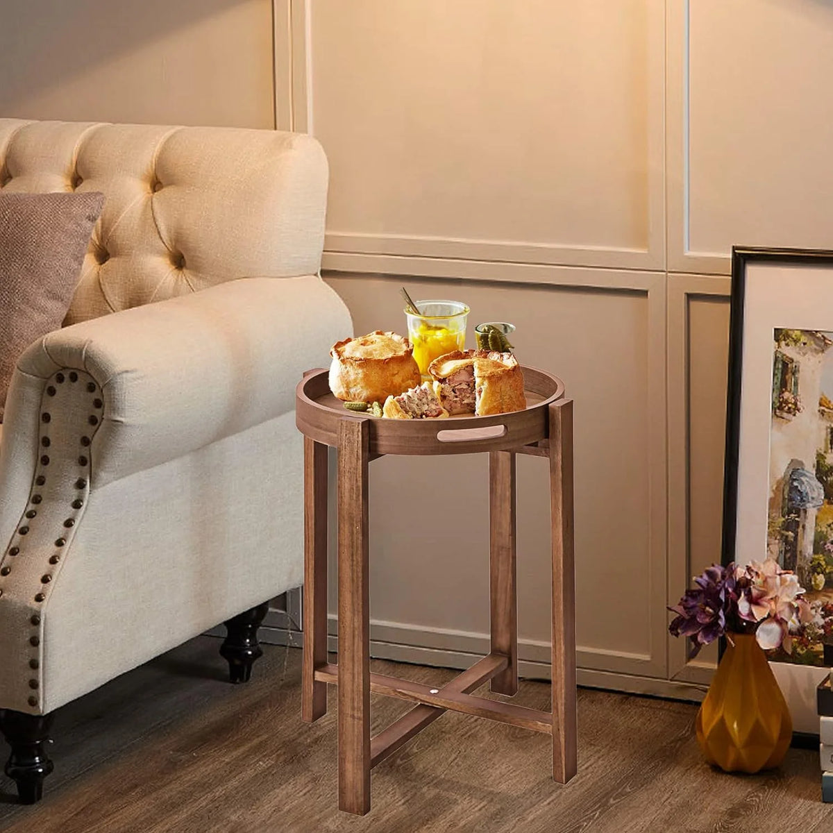 Round Wooden Side Tray Table 22" Tall P820831