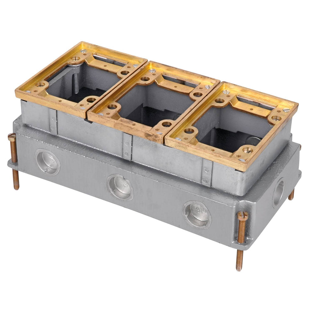 3 Gang Cast Iron Deep Floor Box Brass Trim Q5287