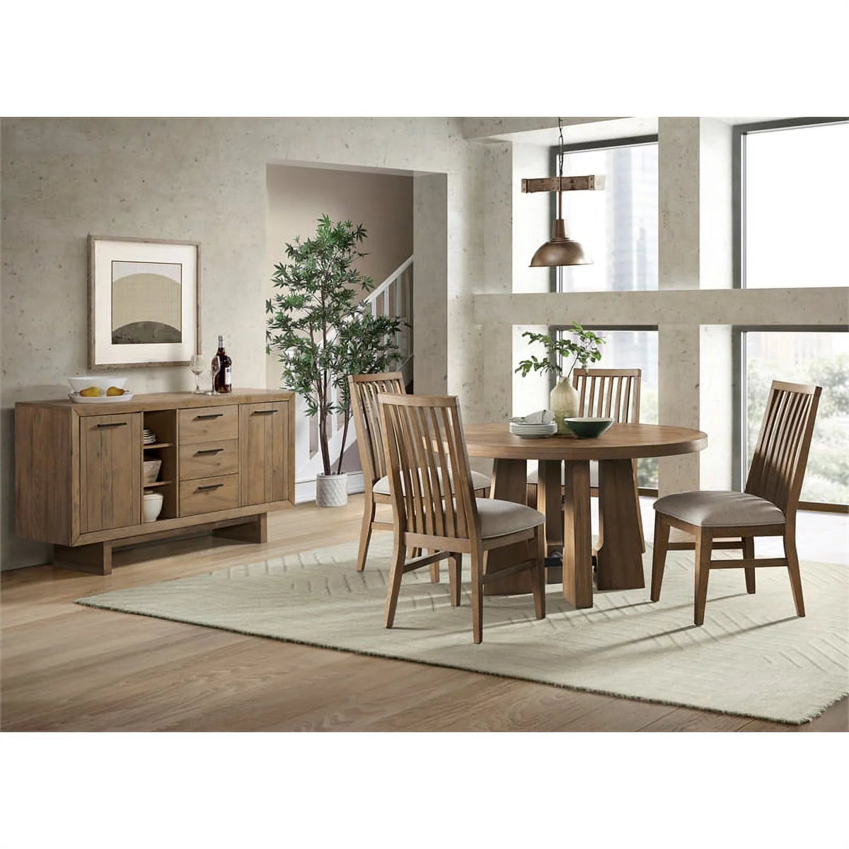 Round Wood Table in Weathered Oak Finish Y5882