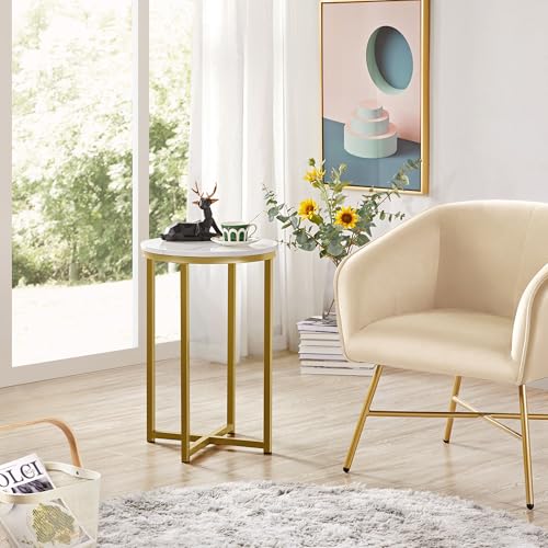 Black 16in Faux Marble Side Table with Metal Legs D57395
