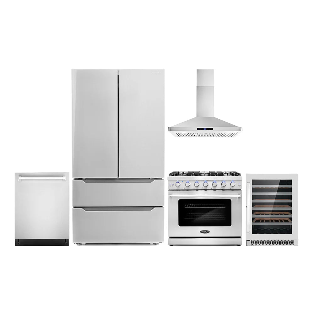 36 Gas Range, Wall Mount Range Hood, Dishwasher, Refrigerator with Ice Maker and Wine Cooler Y4563
