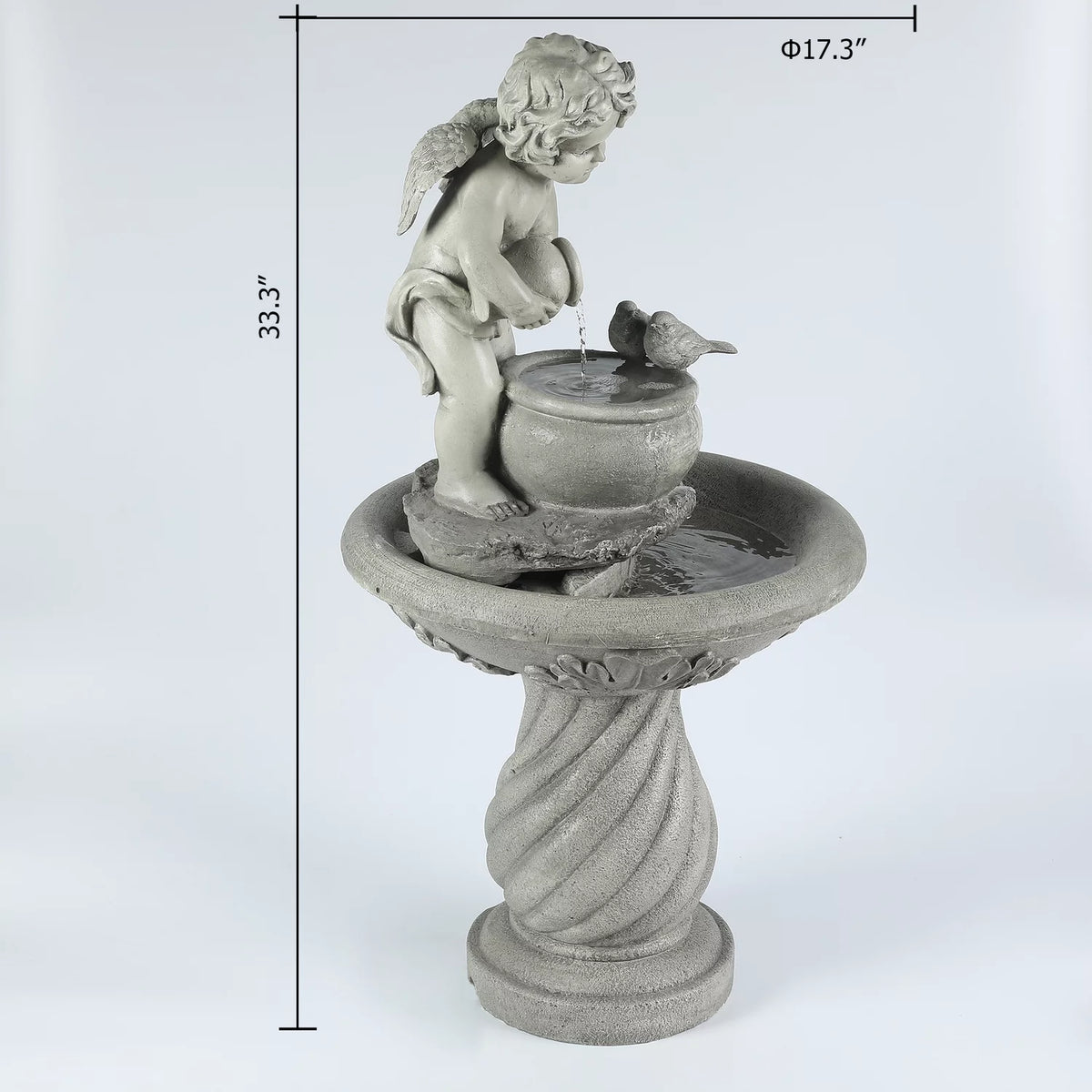 Gray Resin Cherub Birdbath Fountain C170