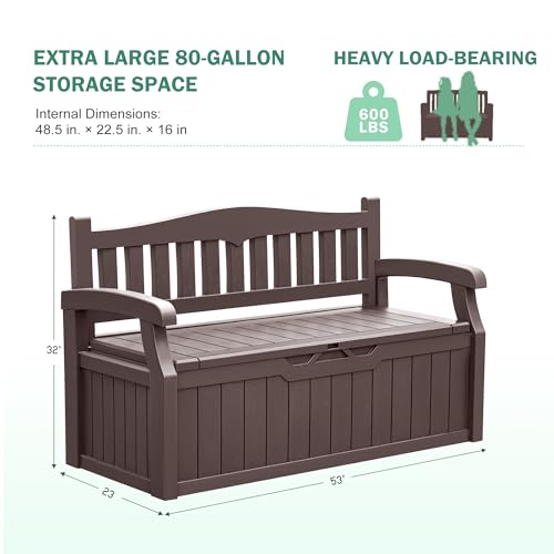 80 Gallon Outdoor Storage Bench Resin Patio Furniture Dark Black I28487