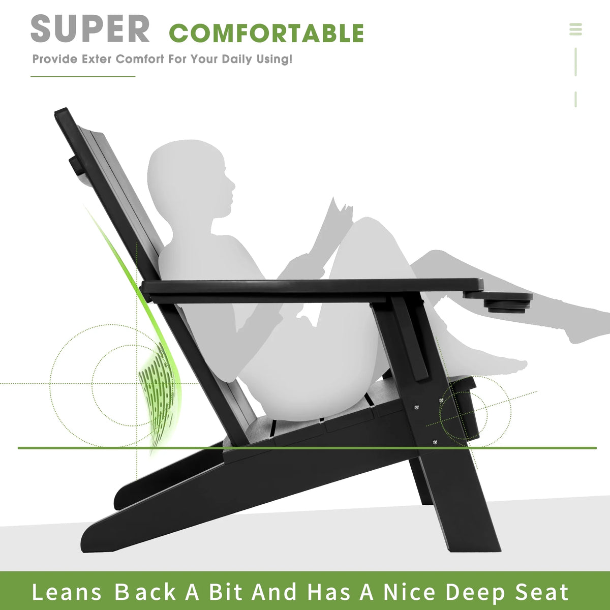 Black Plastic Adirondack Chair with Cup Holder D69288