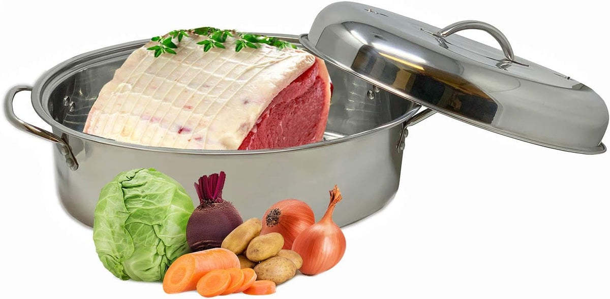 Stainless Steel Oval Roaster with Wire Rack and High Dome I515766