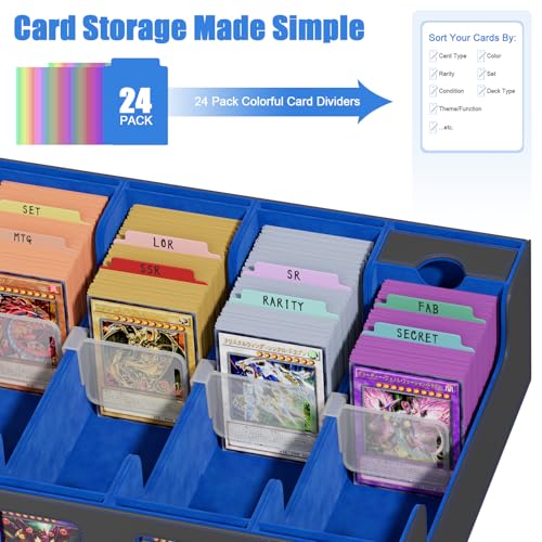 Card Storage Box with 4 Rows, 24 Colorful Dividers & 8 Viewing Windows J581