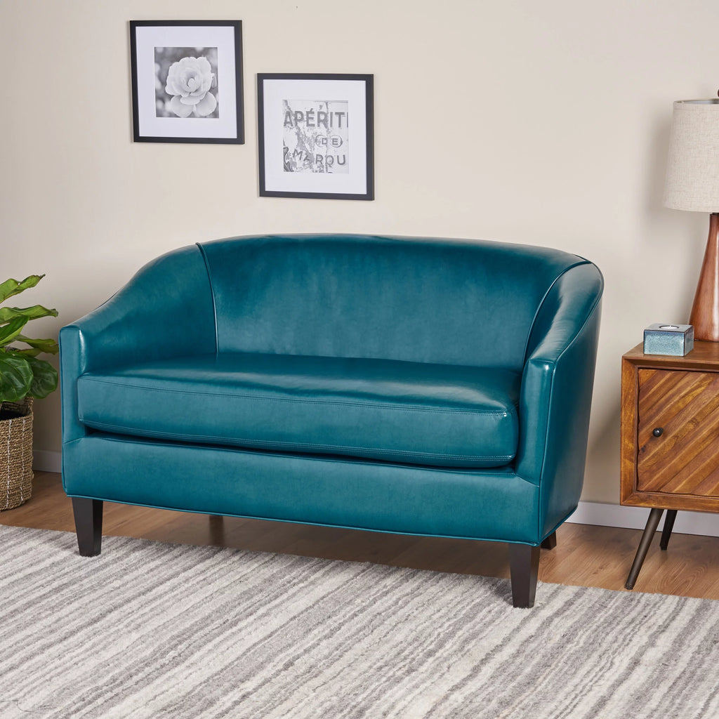 Teal Leather Loveseat J804