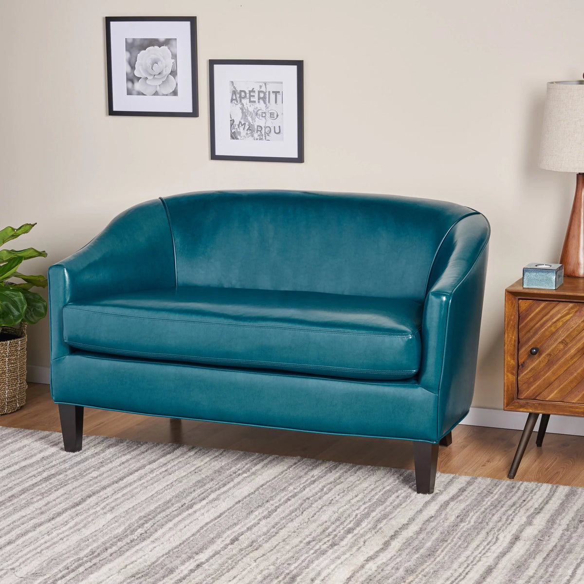 Teal Leather Loveseat J804
