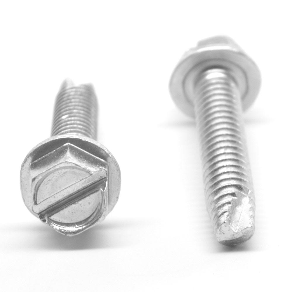 #10-32 x 5/8 Fine Thread Thread Cutting Screw Slotted Hex Washer Head Low Carbon Steel Zinc Plated X8923