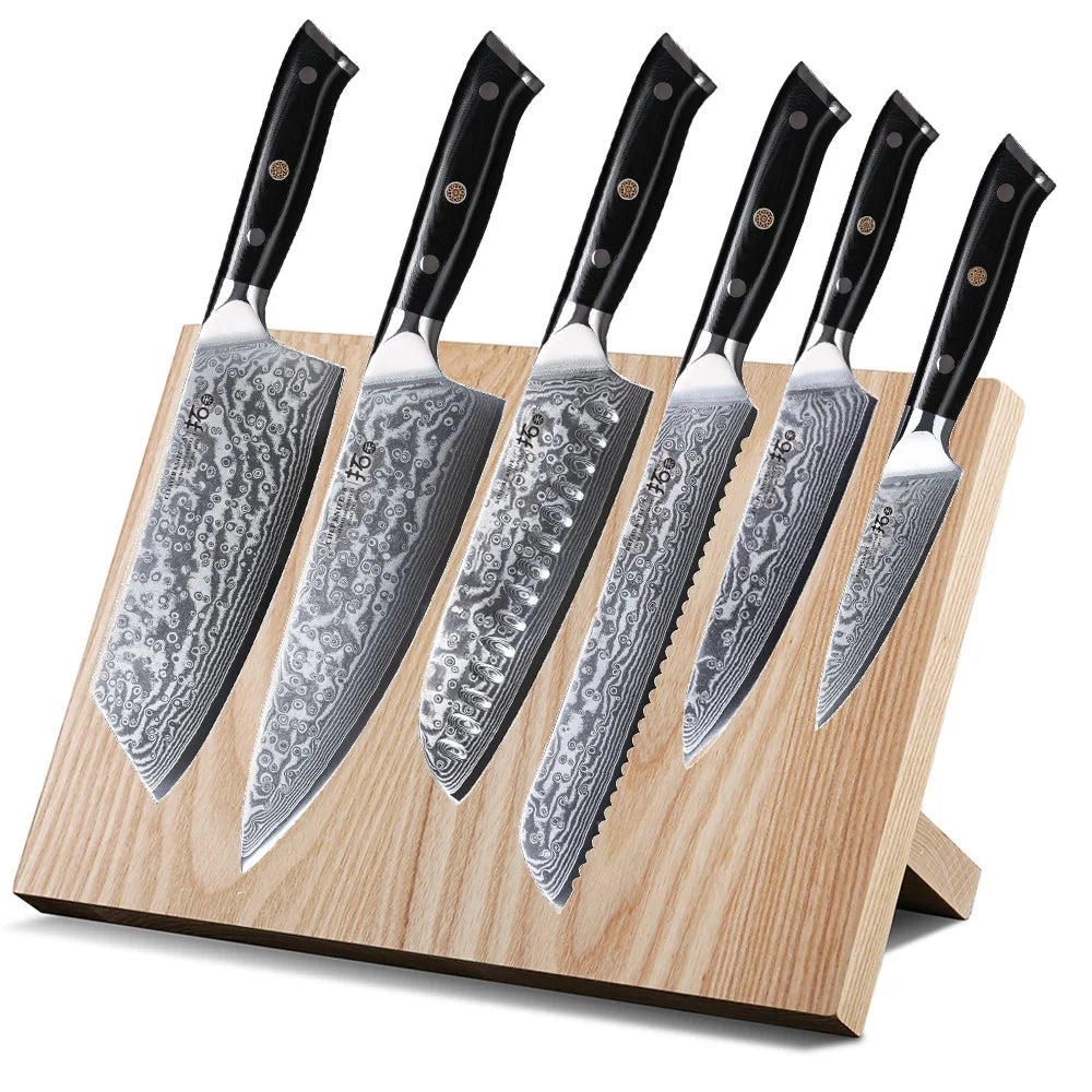 6Pcs Japanese VG10 Damascus Steel Kitchen Knife Set with Block Q2937