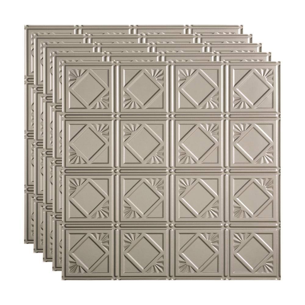 4 Decorative Vinyl Lay in Ceiling Tile in Argent Silver (5 Pack) Y638