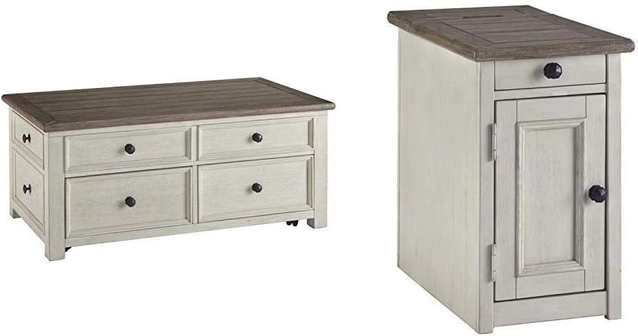 Two-Tone Lift Top Cocktail Table and Two-Tone Side End Table G858