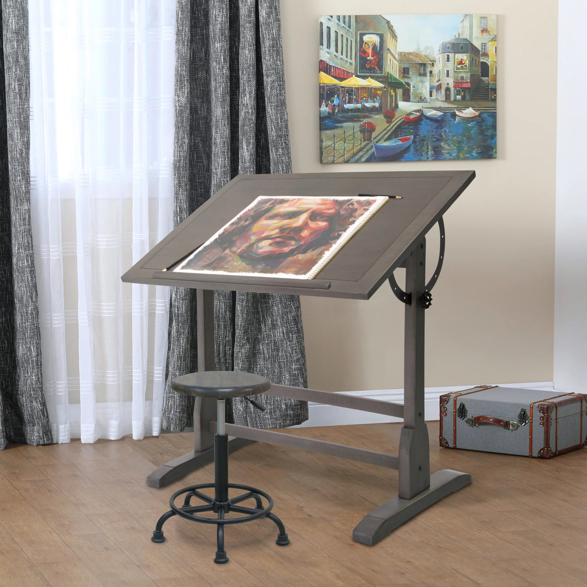 Solid Wood Drawing Drafting Table with 36" x 24" Angle Adjustable Top X978
