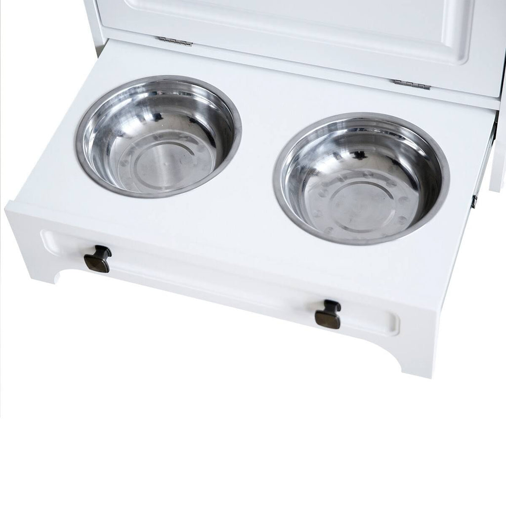 White Pet Feeding Station with Food Storage Cabinet T918391
