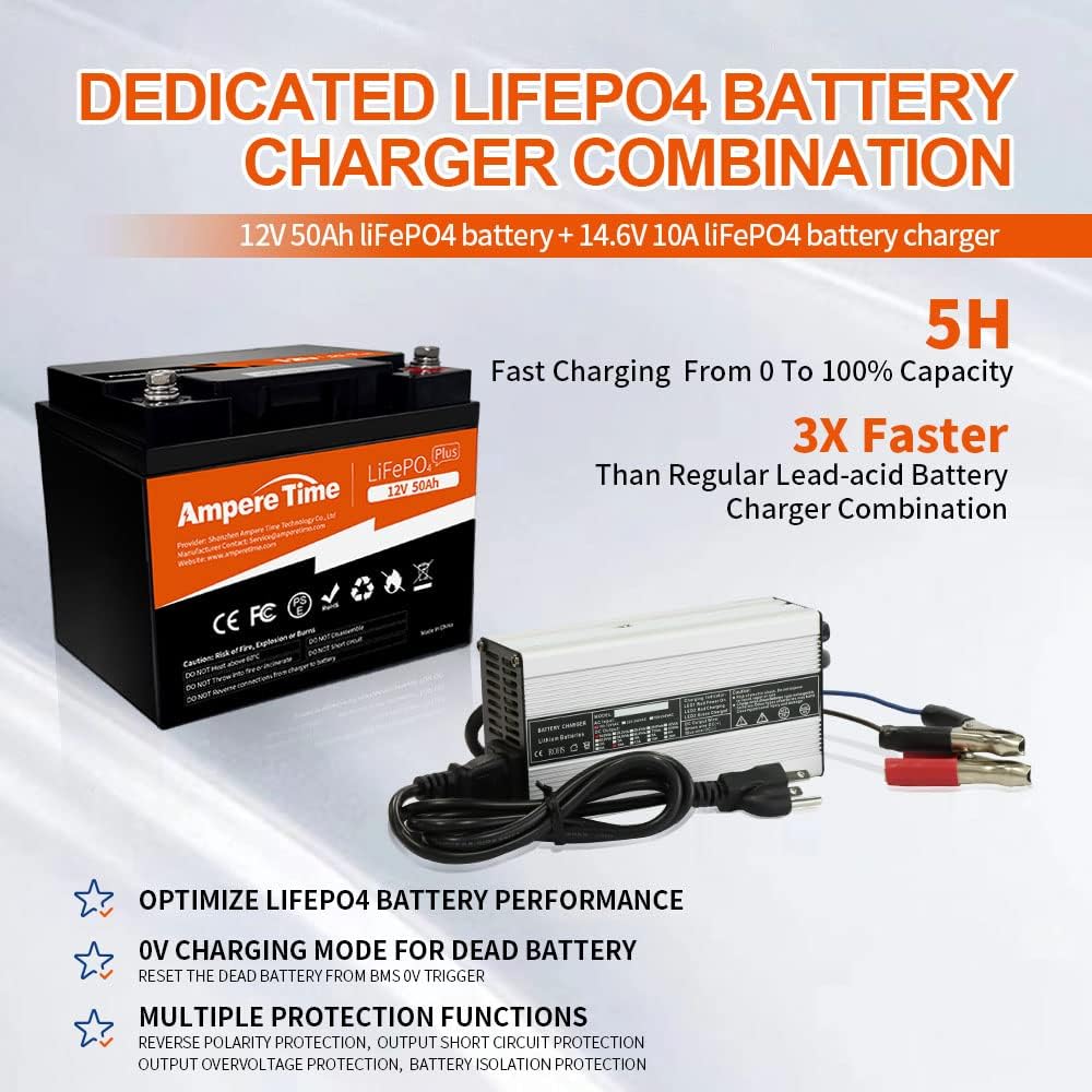 12V 50Ah LiFePO4 Battery with 14.6V 10A Charger Q105