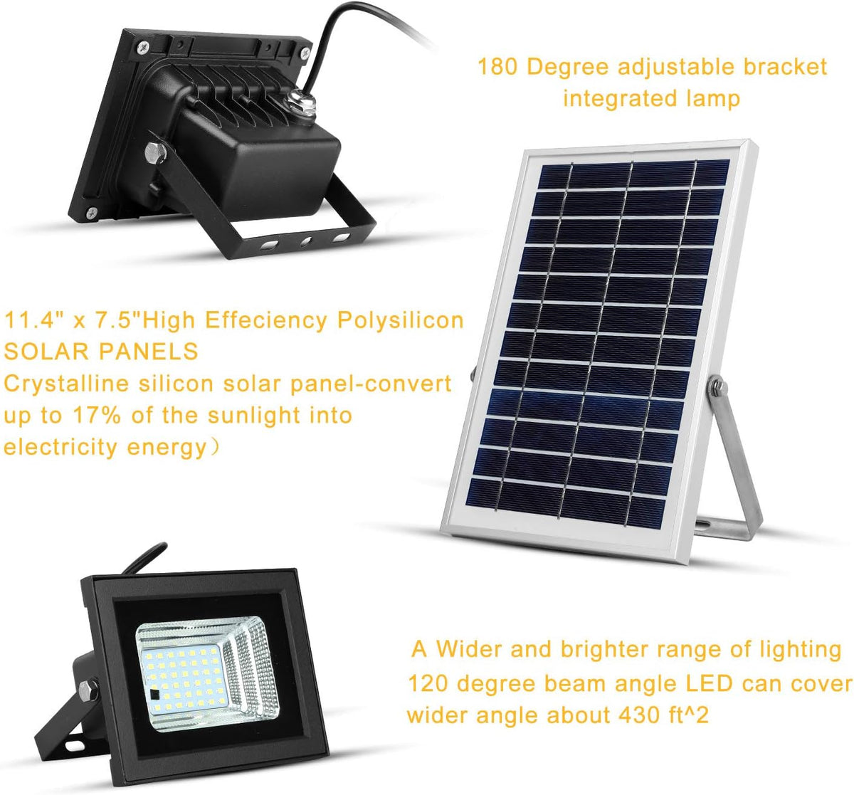 Dual 42 LEDs 6500K Dusk to Dawn IP65 Waterproof Solar Flood Lights L36055