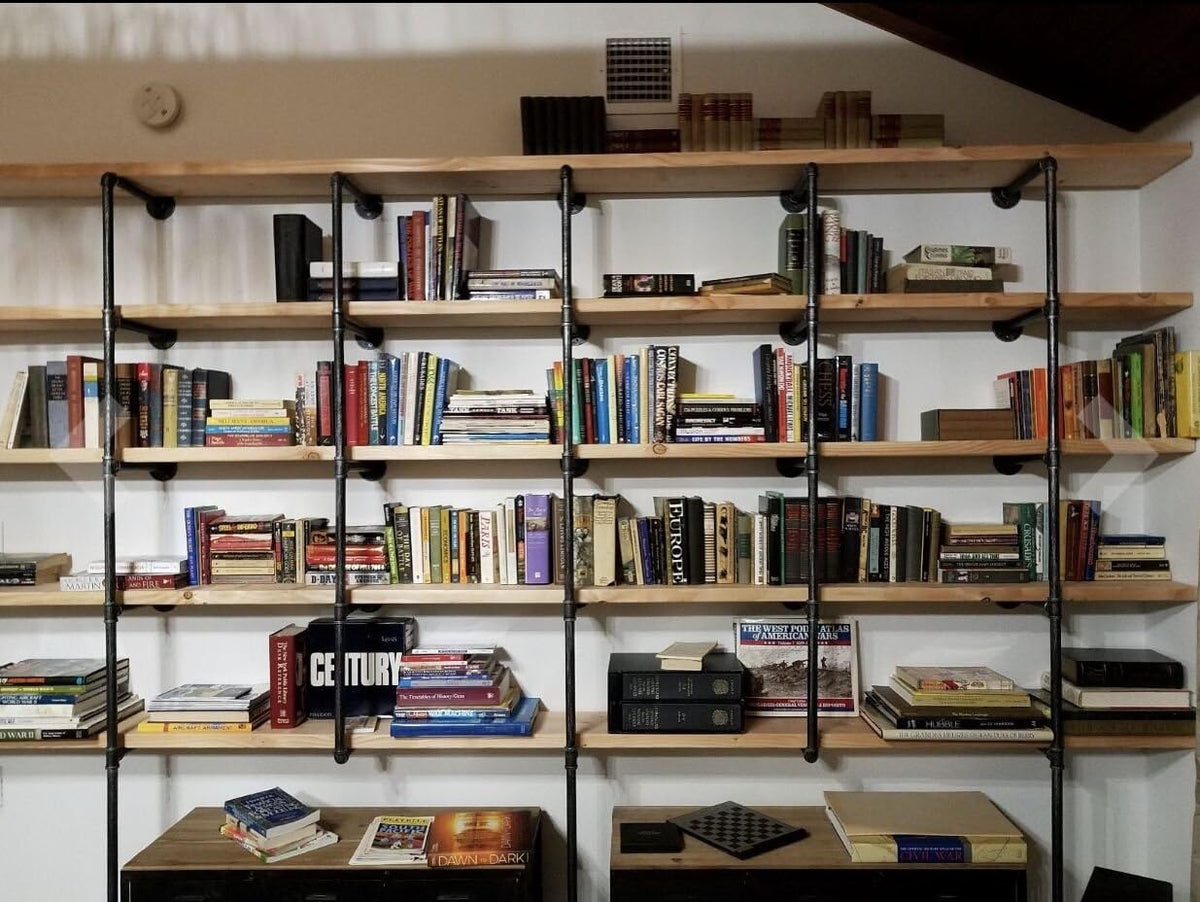 Industrial Retro Wall Mount Iron Pipe Shelf, DIY Open Bookshelf (2Pcs) R7554