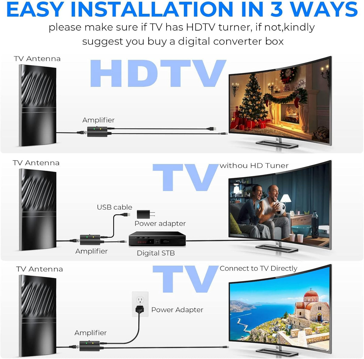 Amplified HD TV Antenna with 52ft Coax Cable D928