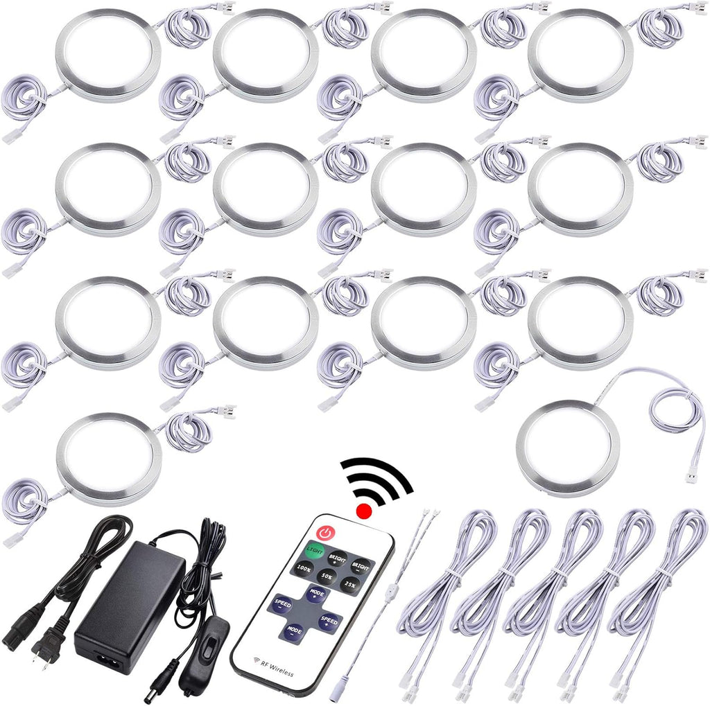 Dimmable Linkable Wired LED Puck Lights, 14 Lights, Warm White A1242