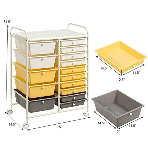 15 Drawer Rolling Storage Cart with Lockable Wheels, Black Q5909