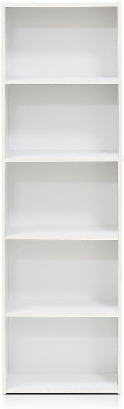 5-Tier Reversible Color Open Shelf Bookcase, White & 3-Tier Adjustable Shelf Bookcase, White U5917