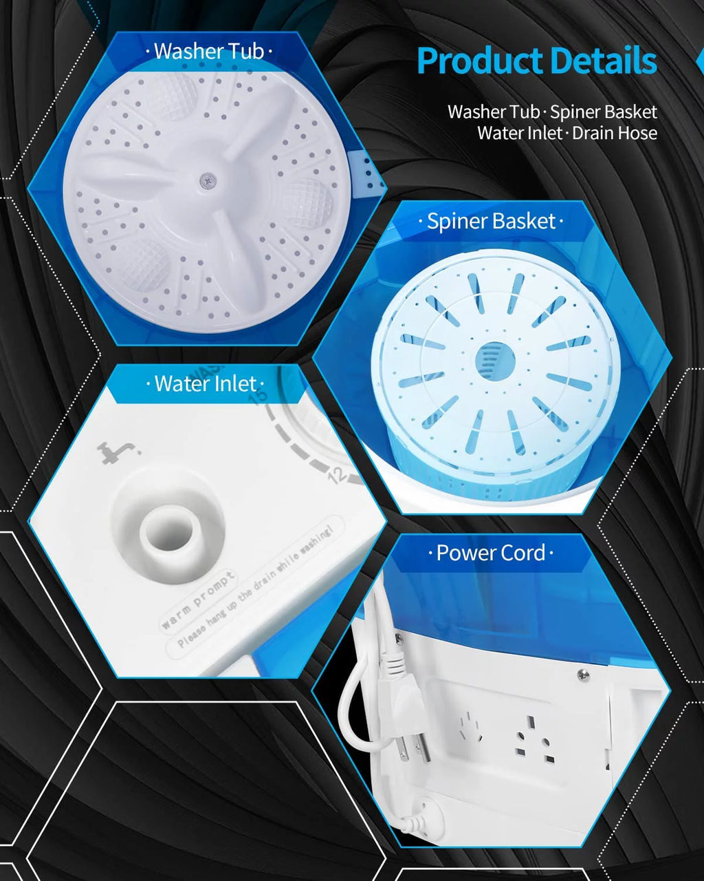 7.7lbs Mini Portable Washing Machine with Spiner Basket E374476