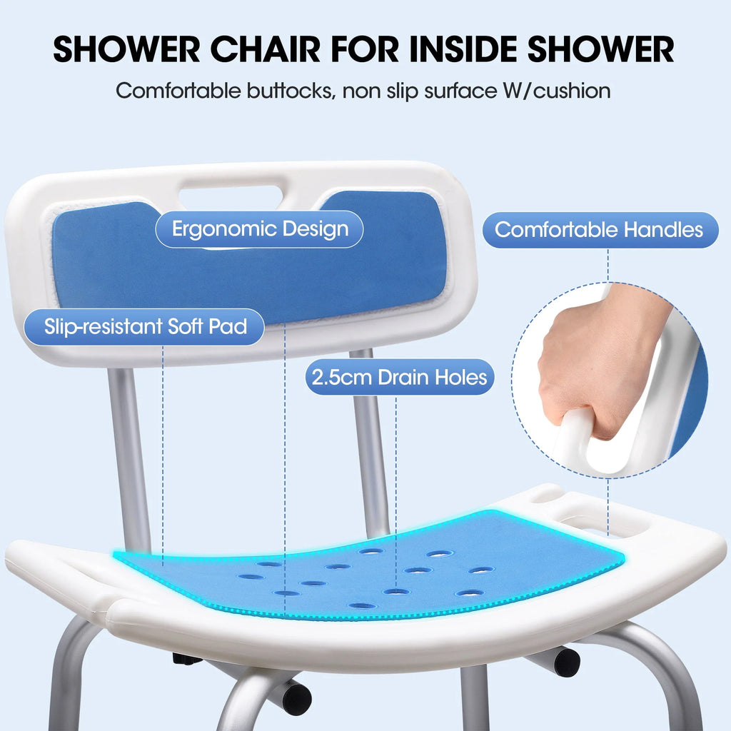 Bath and Shower Chair with Back and Padded Armrests, Height Adjustable Q10217