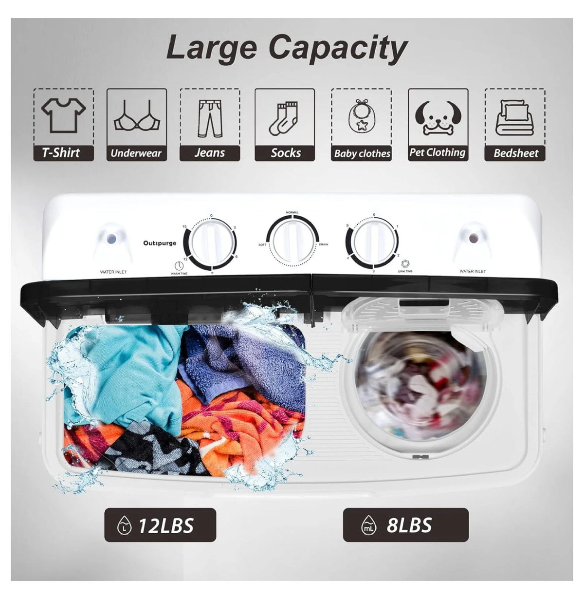 Portable 20lbs Washer and Dryer Combo Black E728