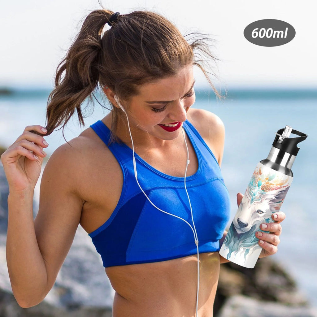 Blue Stainless Steel Insulated Water Bottle with Straw Lid E7308